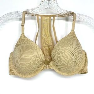 PINK Victoria's Secret Tan Lace Lightly Padded Racerback Bra Size 32C